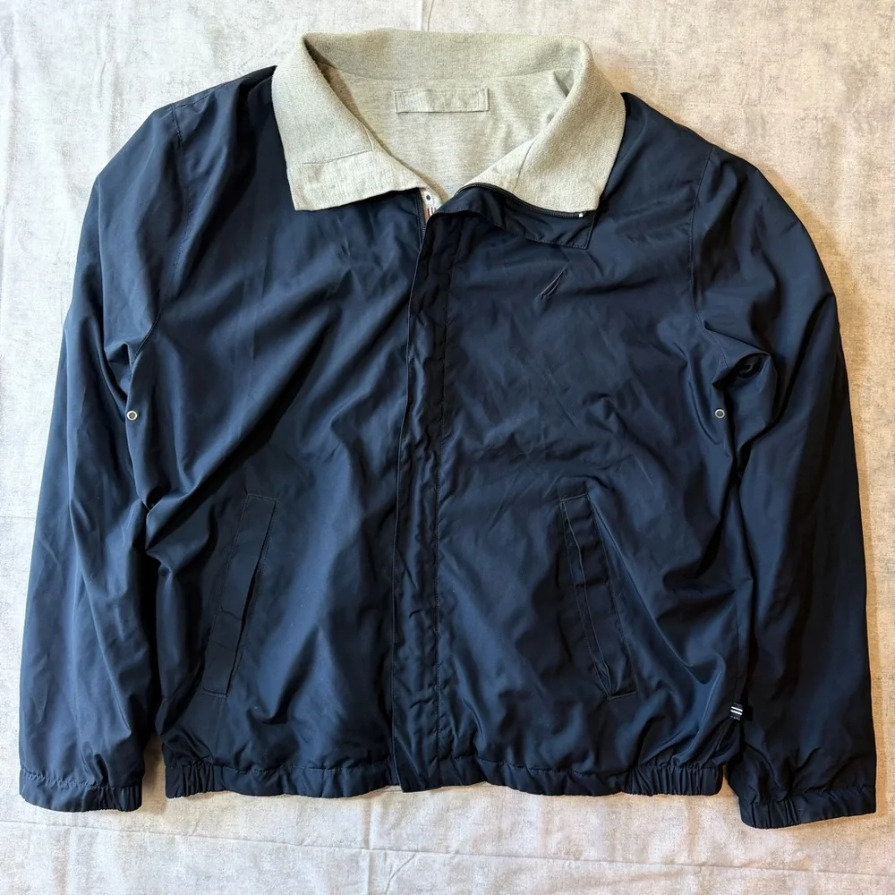 Vintage Nautica‎ Men’s Large Reversible Windbreaker Bomber Jacket Navy Heathered